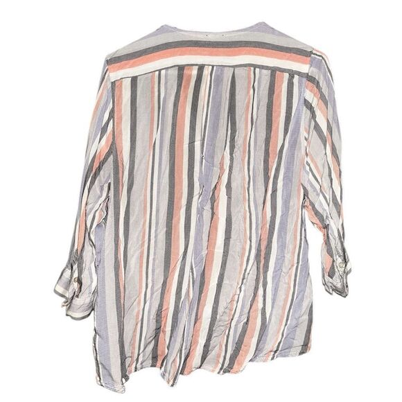 Jones NY Faux Wrap Striped Blouse - Picture 3 of 4